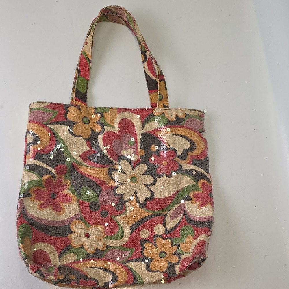 Fashion Express FE Colorful Floral Sequin Tote Bag